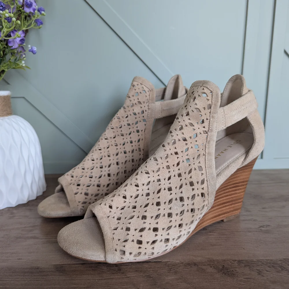 Cole Haan Edie Wedge Booties. These peep-toe wedge sandals
